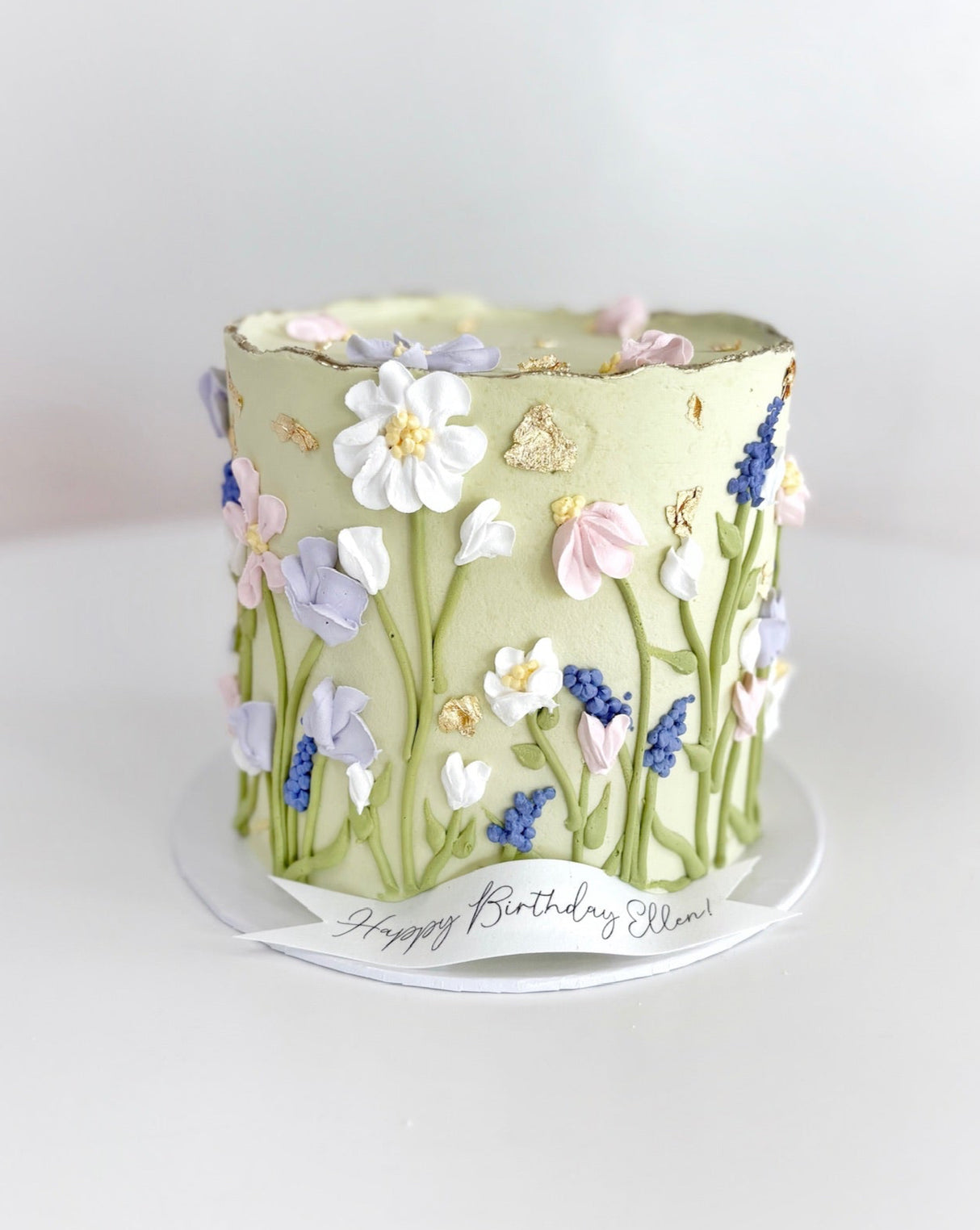 Buttercream Floral with Deckled Edge & Gold Leaf