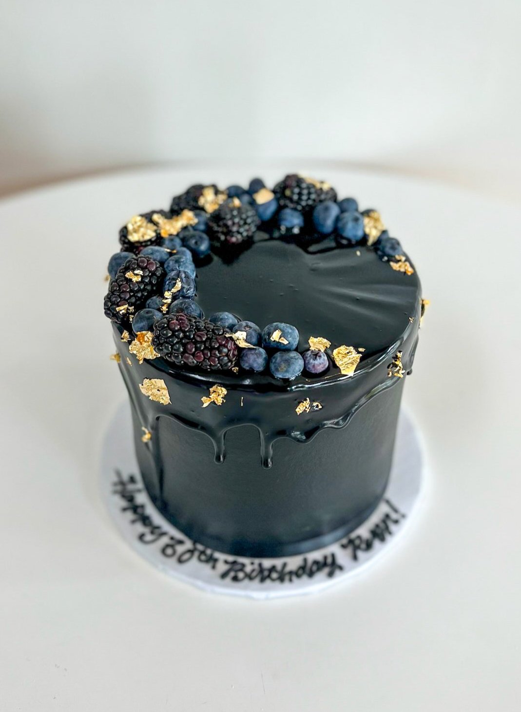 Ganache Drip, Gold Leaf, and Fresh Berries