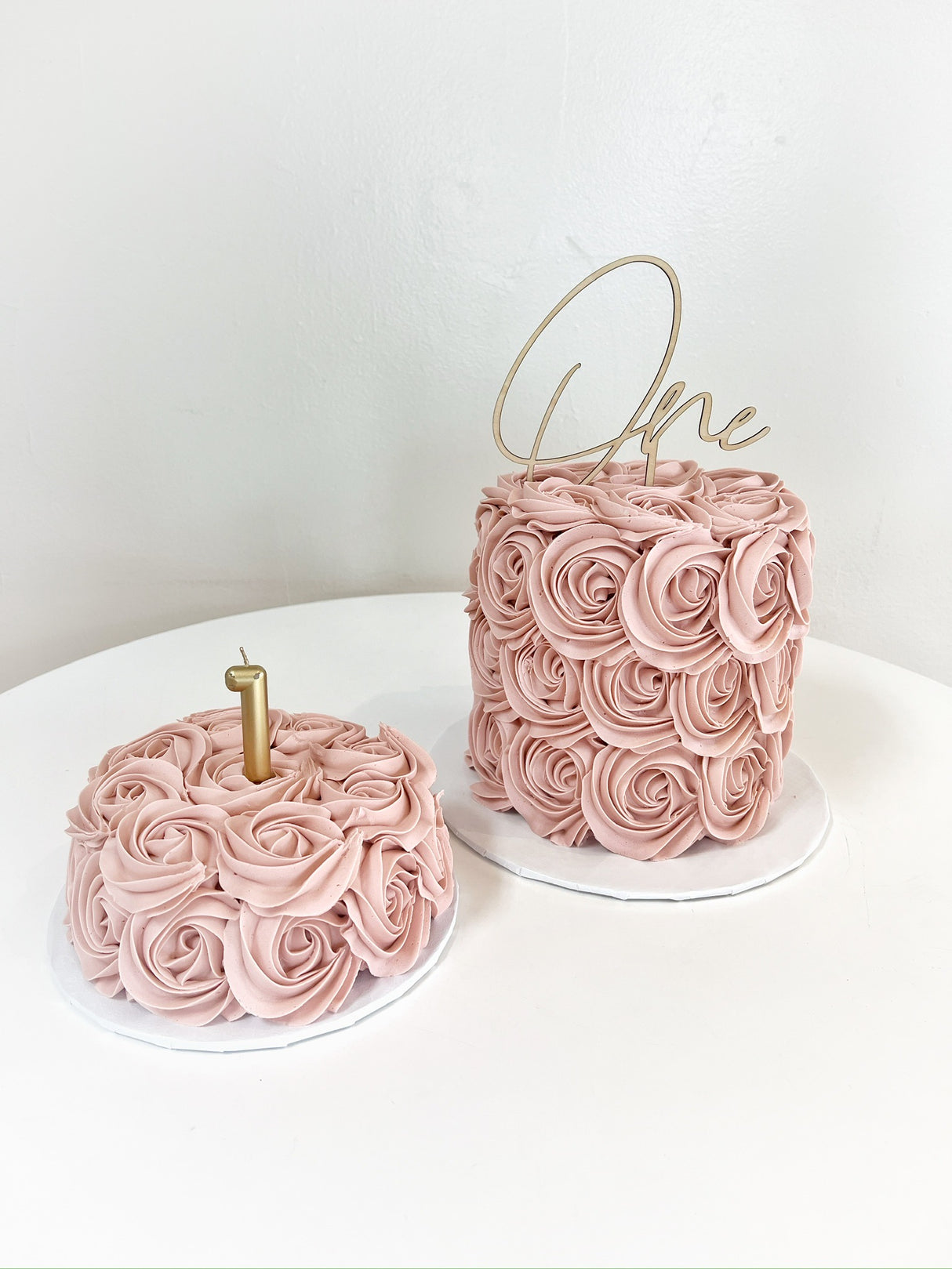 Tall 1st Birthday Rosette Cake with Matching Smash Cake