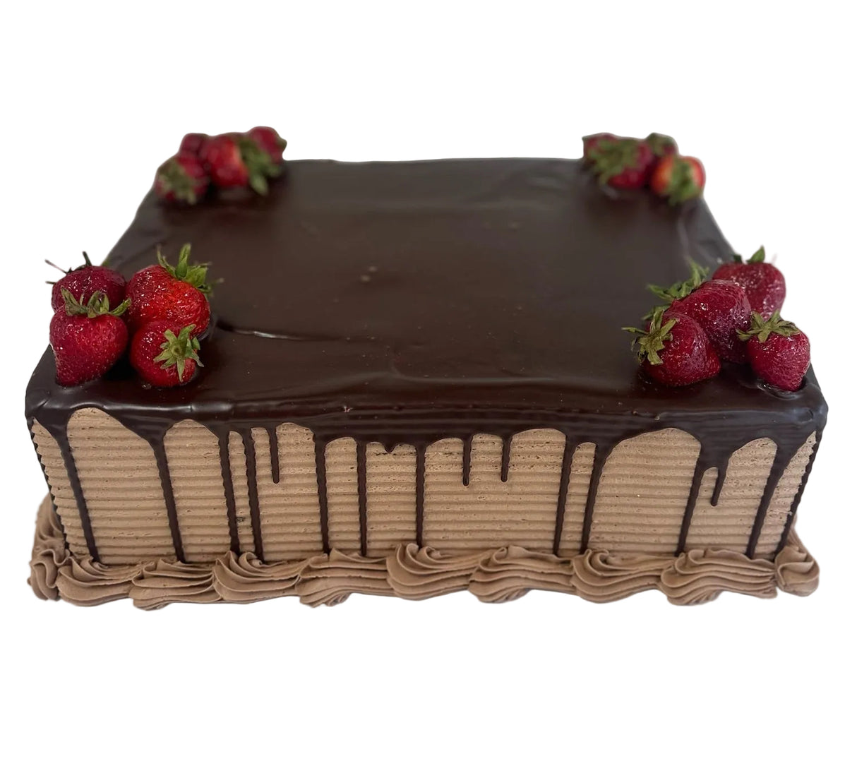Chocolate Drip Sheet Cake with Strawberries