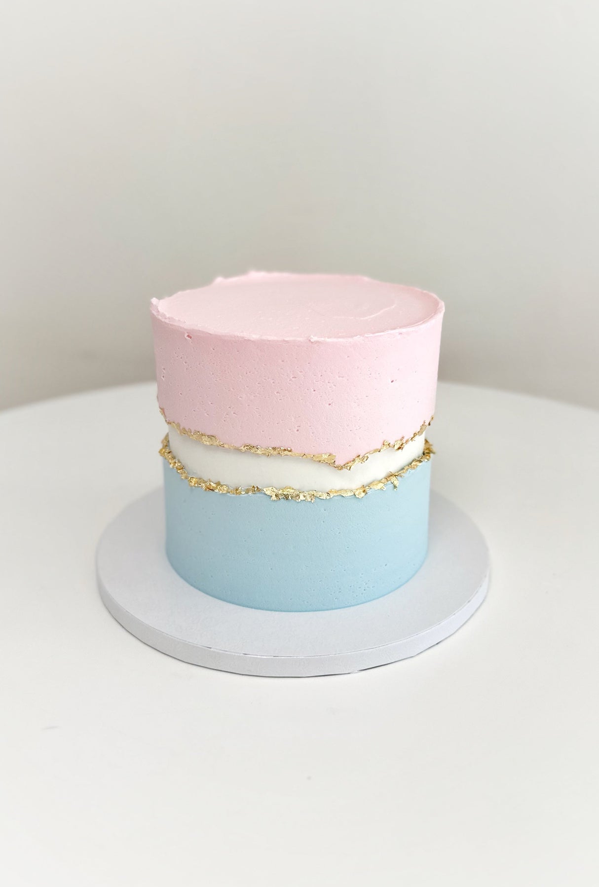 Gender Reveal Cake with Gold Leaf