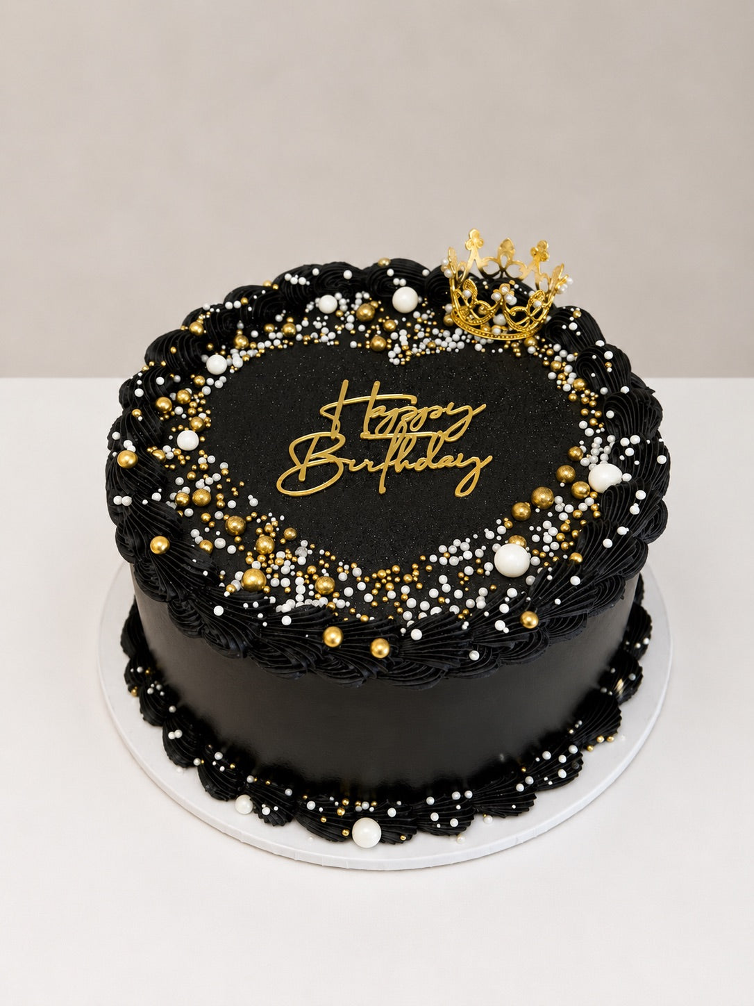 Black Buttercream Cake with Edible Pearls