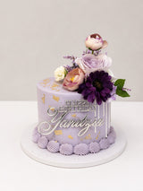 Purple Buttercream Cake with Gold Leaf & Silk Floral