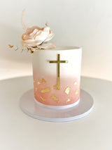 Tall Blush Ombre Christening Cake with Silk Floral