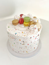 Sprinkle Cake with Macarons