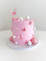 Pink Cake with Edible Butterflies