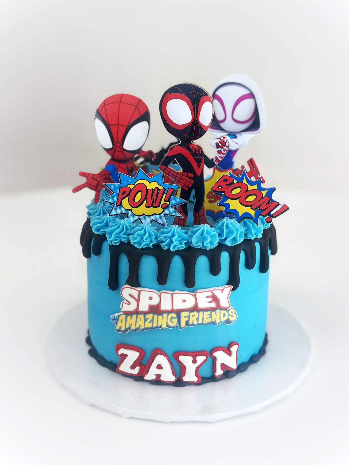 Customized Cake (Spidey and Friends Design with Buttercream, Edible Images, and Fondant Accents)