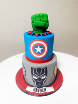 Customized Cake (2-Tier Marvel Design with Buttercream, Edible Images, and Fondant Accents)