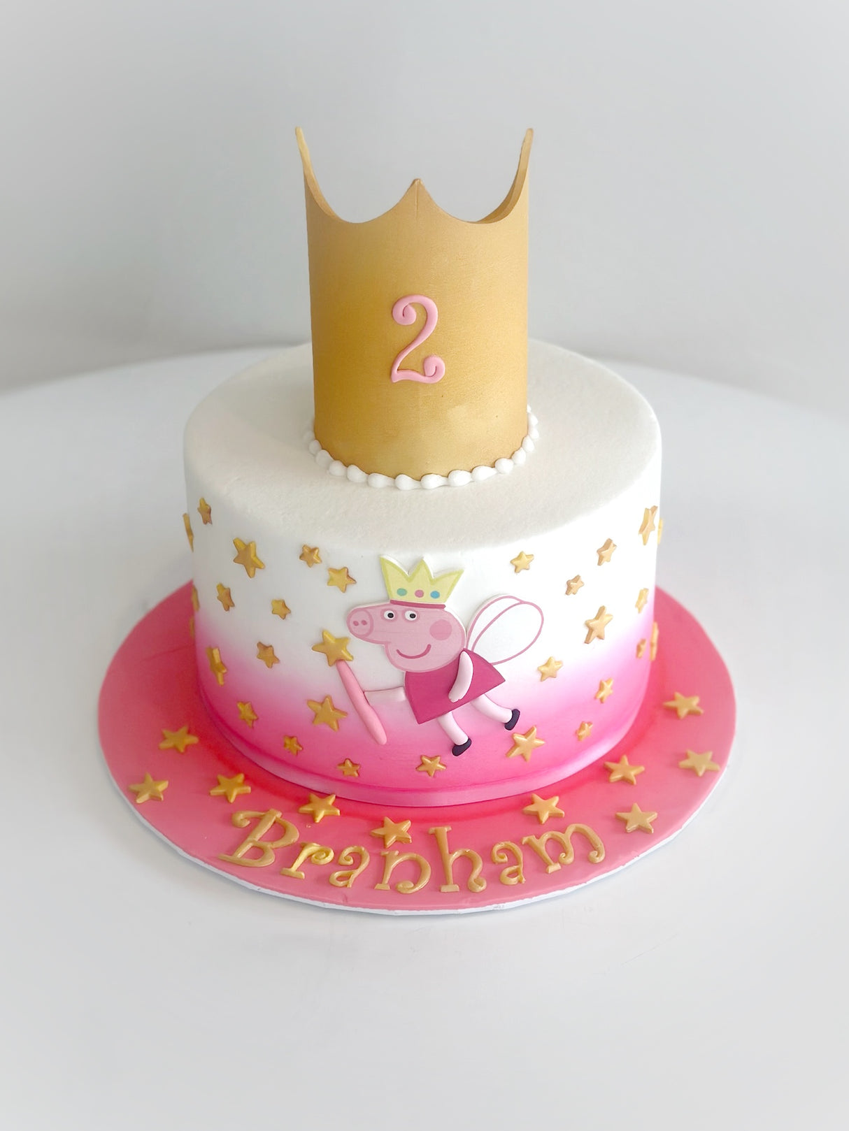 Customized Cake (Two-Toned Peppa Pig Design with Buttercream, and Fondant Crown)